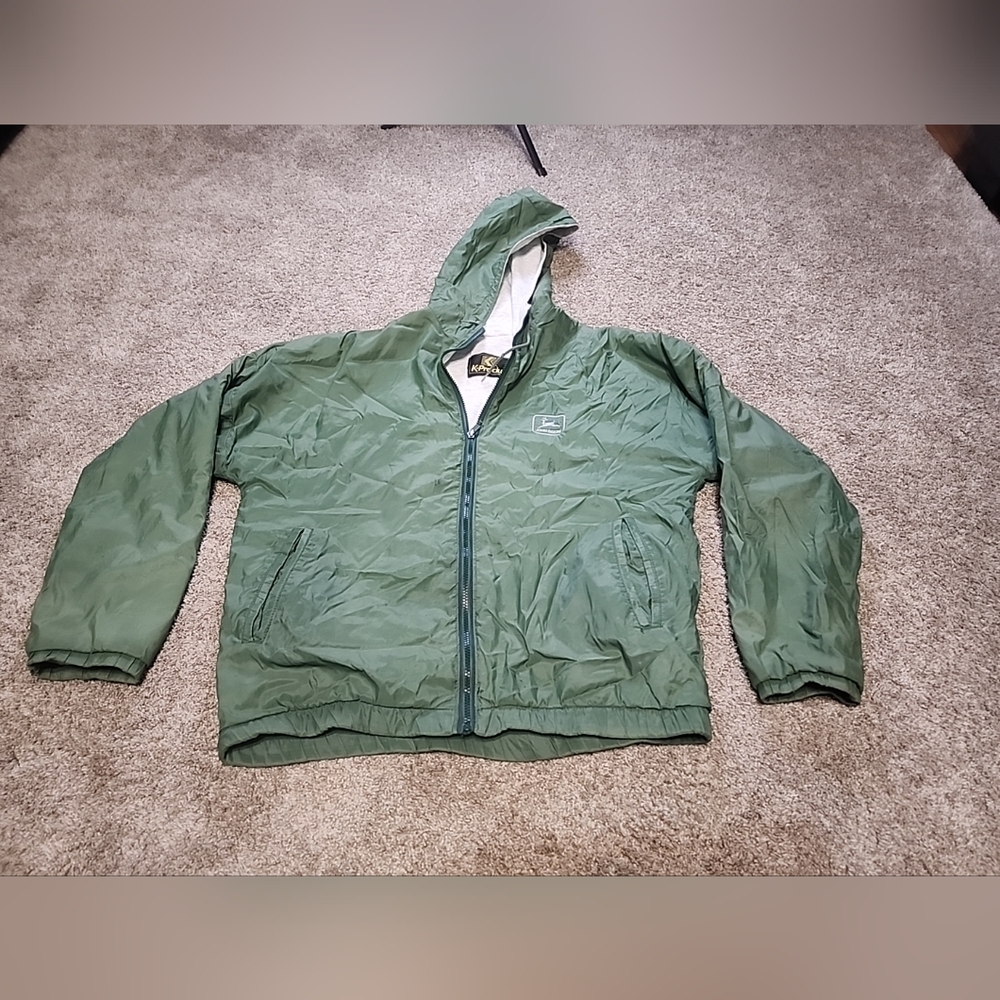 Vintage John Deere Jacket Adult L K Products Brand Green Wind Breaker Coat USA
